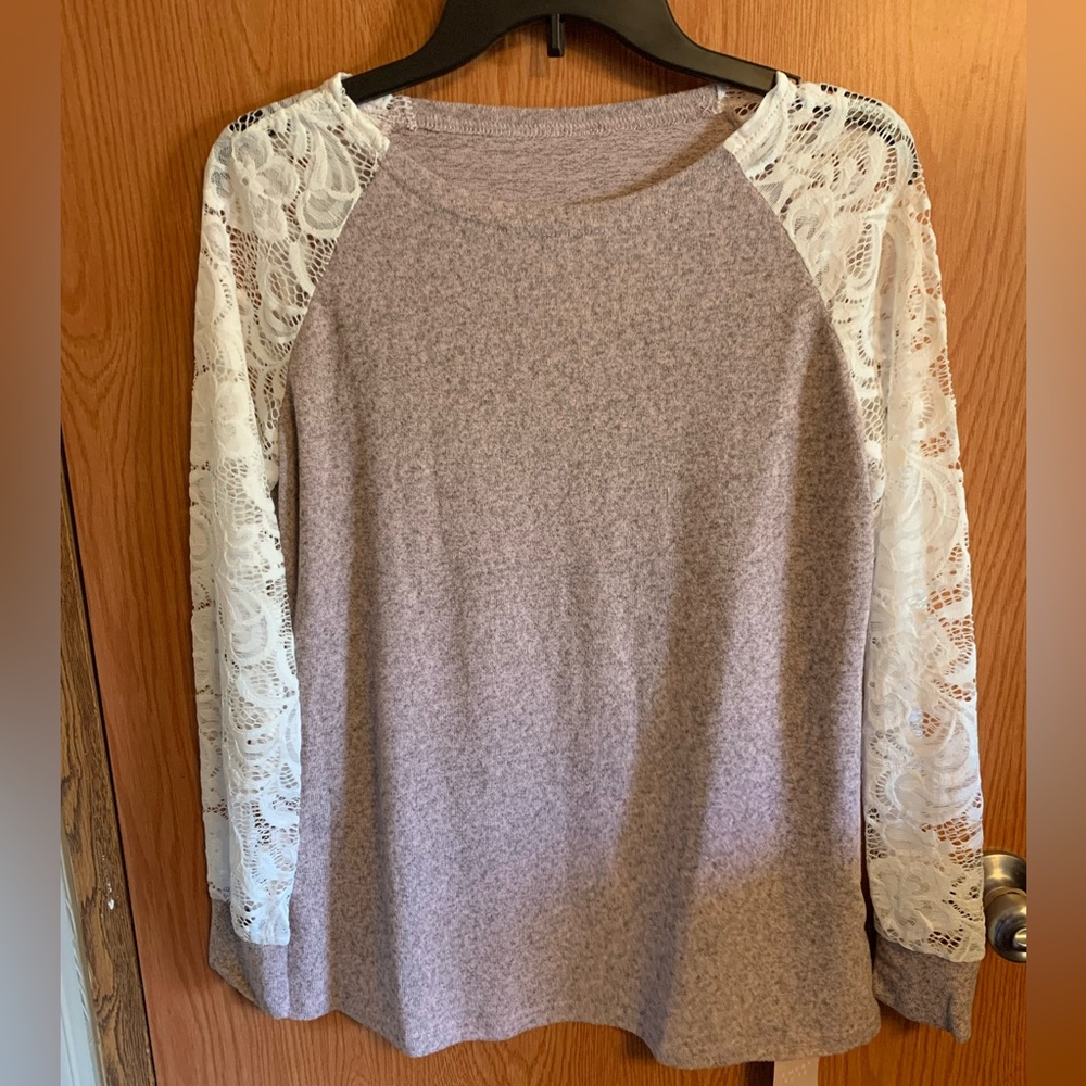 Lace Sleeve Long Sleeve Blouse Pink Mauve - Picture 6 of 9